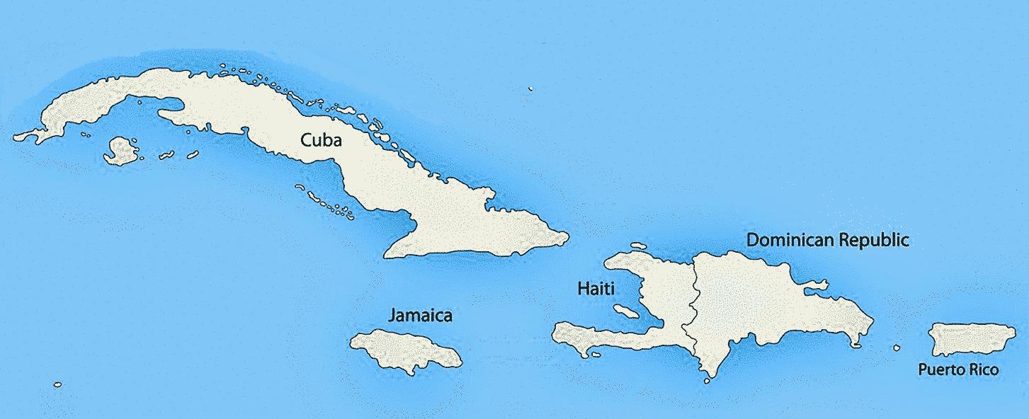Map Of The Greater Anthilles Caribbean Islands